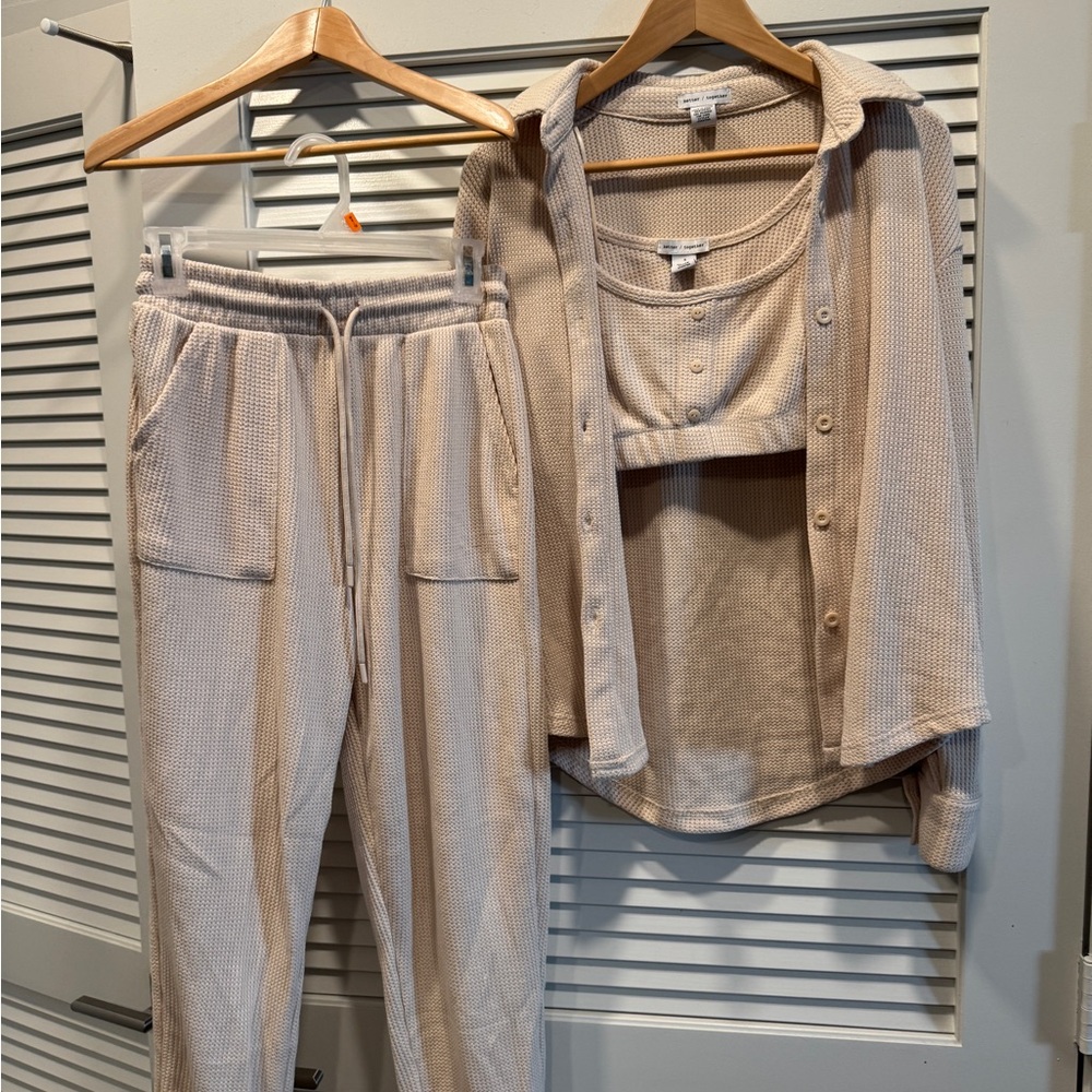 Beige Waffle Knit Lounge Set